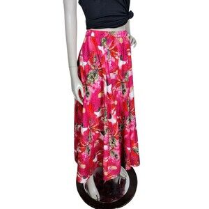 Vintage Colorful Red Pink Abstract Floral Full Flowy Maxi Skirt Size Large India